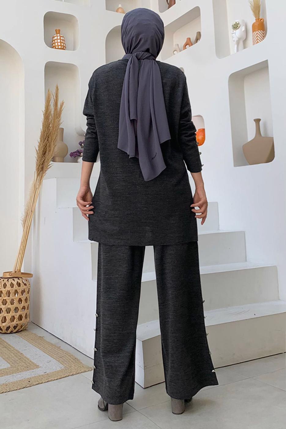 Tesettür giyim GRİ TRİKO PANTOLONLU TAKIM T 40332
