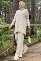 Tesettür giyim BEJ TRİKO PANTOLONLU TAKIM T 40332