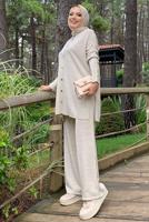 Tesettür giyim BEJ TRİKO PANTOLONLU TAKIM T 40332