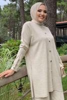 Tesettür giyim BEJ TRİKO PANTOLONLU TAKIM T 40332