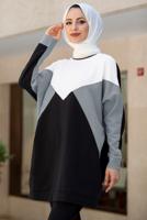 Tesettür giyim GRİ BLOK DESENLİ PANTOLONLU TAKIM T 4102