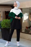 Tesettür giyim YEŞİL BLOK DESENLİ PANTOLONLU TAKIM T 4102