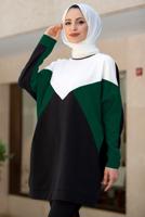 Tesettür giyim YEŞİL BLOK DESENLİ PANTOLONLU TAKIM T 4102