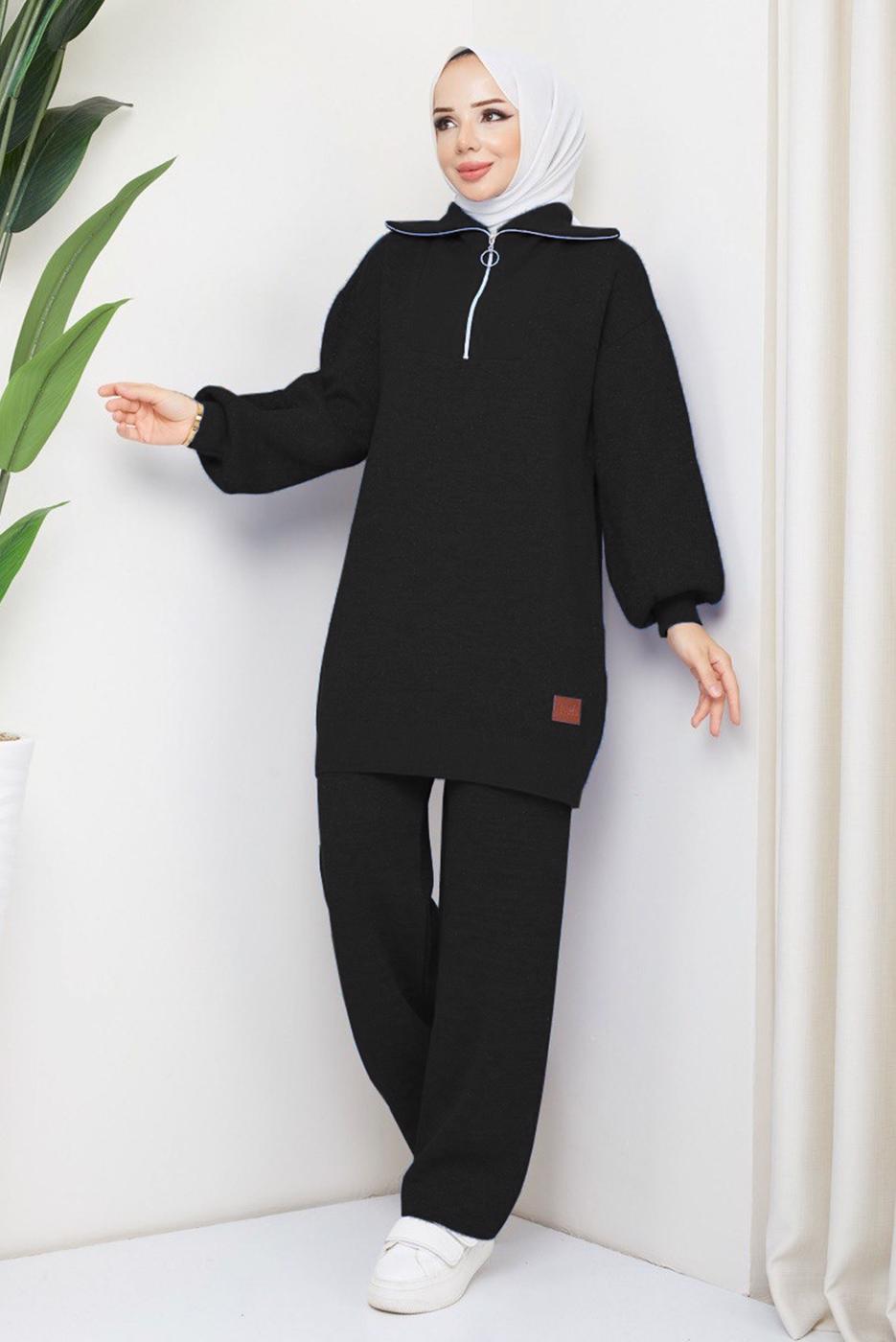 Tesettür giyim SİYAH PANTOLONLU TRİKO TAKIM T 41421