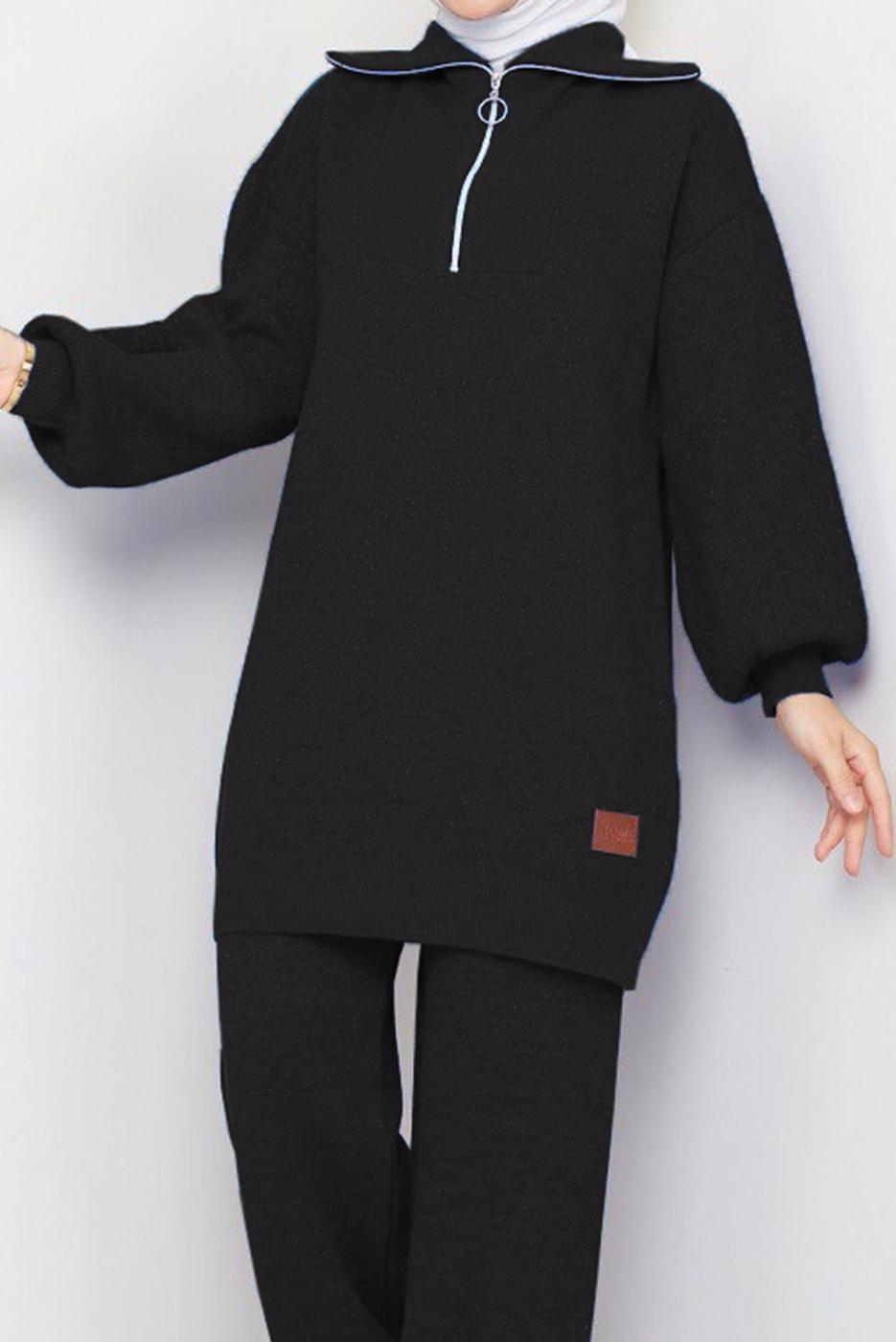 Tesettür giyim SİYAH PANTOLONLU TRİKO TAKIM T 41421