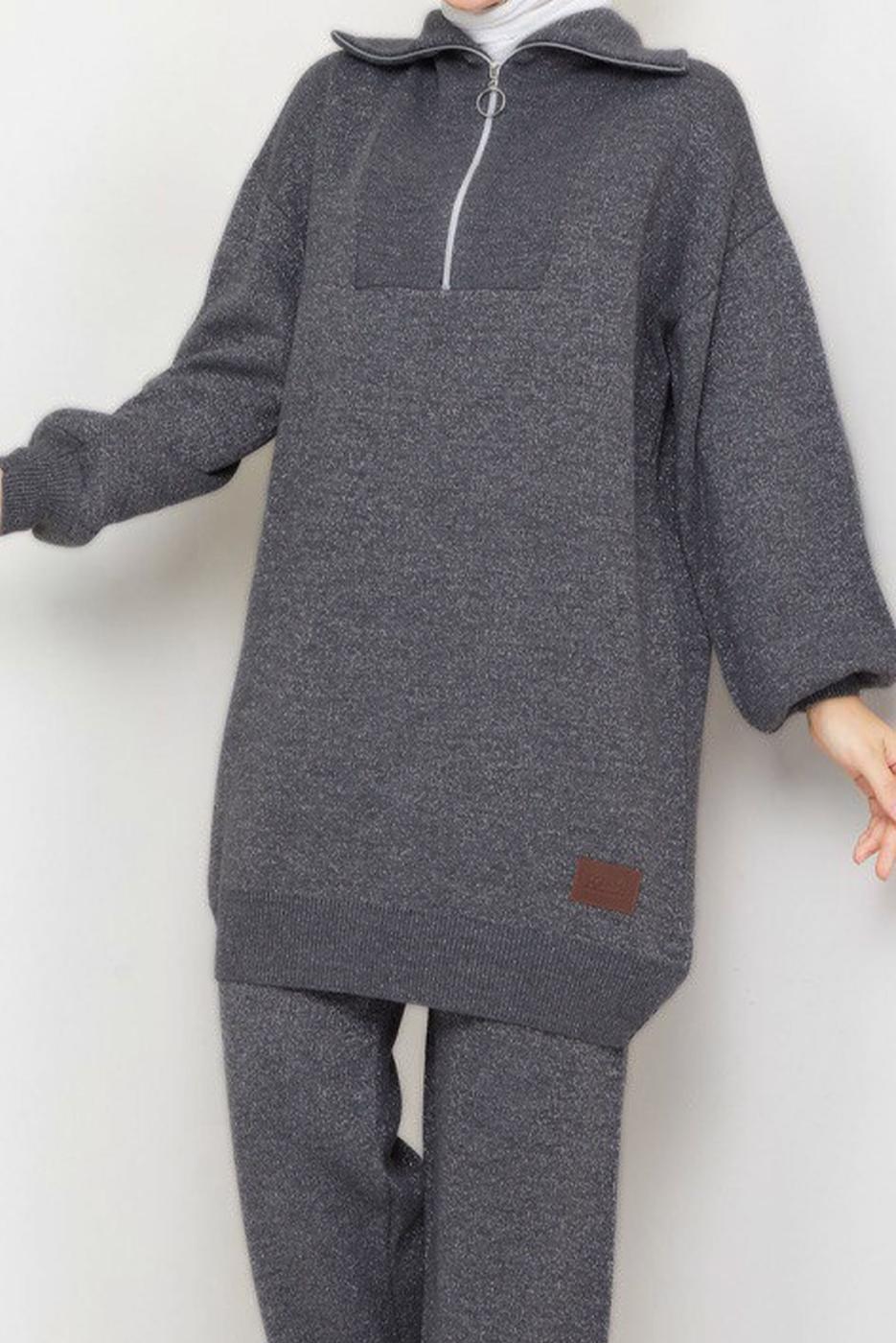 Tesettür giyim GRİ PANTOLONLU TRİKO TAKIM T 41421