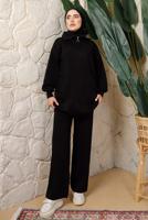 Vêtements hijab NOIR COSTUME PANTALON EN TRICOT À TAILLE ÉLASTIQUE T 4208
