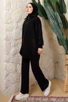 Vêtements hijab NOIR COSTUME PANTALON EN TRICOT À TAILLE ÉLASTIQUE T 4208