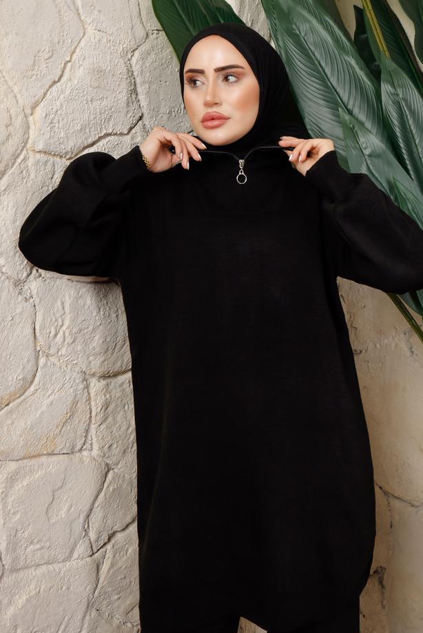 Vêtements hijab  KNITWEAR PANTS SUIT WITH ELASTIC WAIST T 4208 - TRENDTESETTÜR