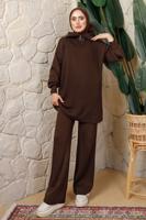 Hijab clothing BROWN KNITWEAR PANTS SUIT WITH ELASTIC WAIST T 4208
