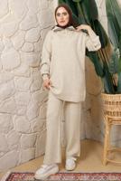 Hijab clothing BEIGE KNITWEAR PANTS SUIT WITH ELASTIC WAIST T 4208