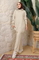 Hijab clothing BEIGE KNITWEAR PANTS SUIT WITH ELASTIC WAIST T 4208