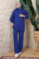 Tesettür giyim LACİVERT FERMUAR YAKA PANTOLONLU TRİKO TAKIM T 4208