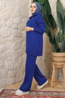 Tesettür giyim LACİVERT FERMUAR YAKA PANTOLONLU TRİKO TAKIM T 4208