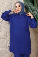Tesettür giyim LACİVERT FERMUAR YAKA PANTOLONLU TRİKO TAKIM T 4208