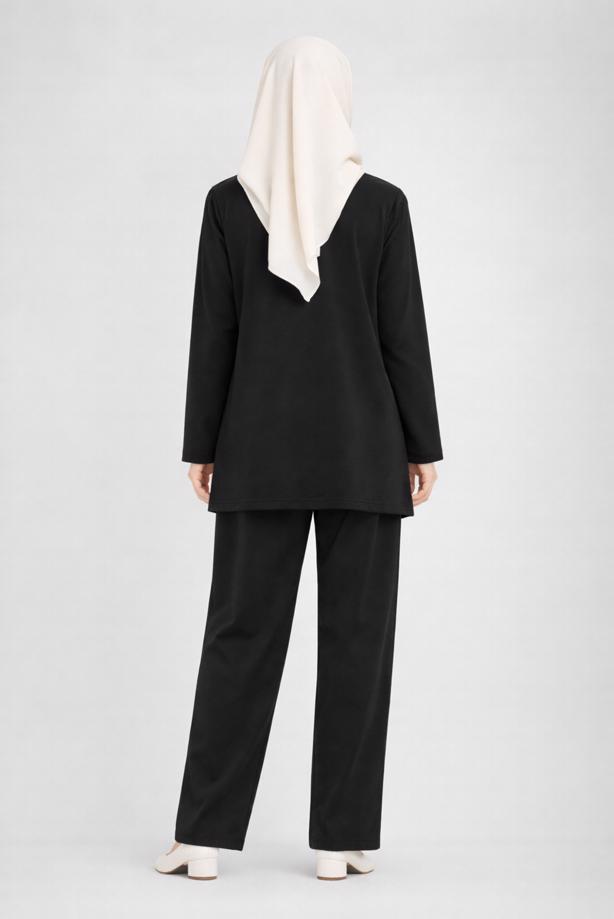 Tesettür giyim SİYAH ALVİNA PANTOLONLU TAKIM T 44288 - TRENDTESETTÜR