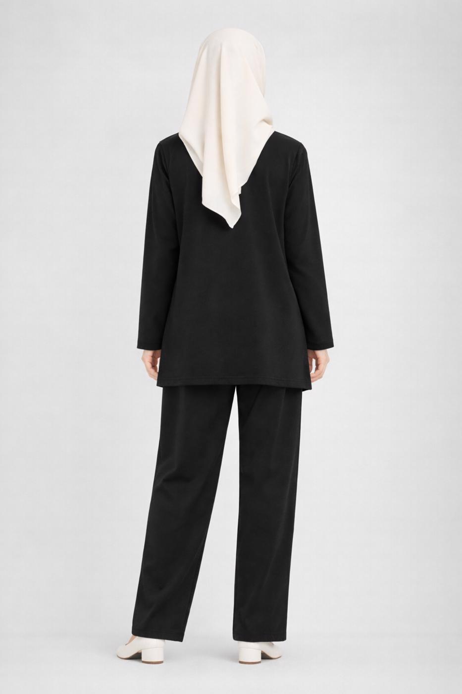 Tesettür giyim SİYAH ALVİNA PANTOLONLU TAKIM T 44288