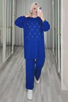 Tesettür giyim LACİVERT TAŞ DETAYLI PANTOLONLU TRİKO TAKIM T 44421