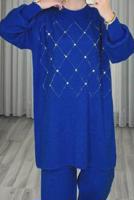 Tesettür giyim LACİVERT TAŞ DETAYLI PANTOLONLU TRİKO TAKIM T 44421