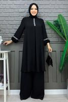 Tesettür giyim SİYAH TAŞLI PANTOLONLU TAKIM T 4648