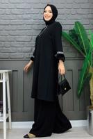 Tesettür giyim SİYAH TAŞLI PANTOLONLU TAKIM T 4648