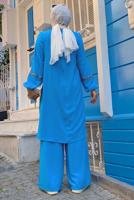 Tesettür giyim MAVİ TAŞLI PANTOLONLU TAKIM T 4648