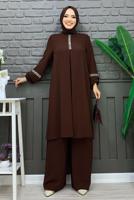 Tesettür giyim KAHVE TAŞLI PANTOLONLU TAKIM T 4648