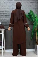 Tesettür giyim KAHVE TAŞLI PANTOLONLU TAKIM T 4648
