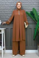 Tesettür giyim TABA TAŞLI PANTOLONLU TAKIM T 4648