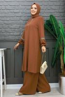 Tesettür giyim TABA TAŞLI PANTOLONLU TAKIM T 4648