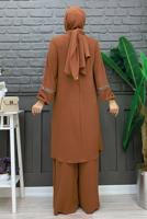 Tesettür giyim TABA TAŞLI PANTOLONLU TAKIM T 4648
