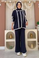 Tesettür giyim LACİVERT TRİKO PANTOLONLU TAKIM T 50332