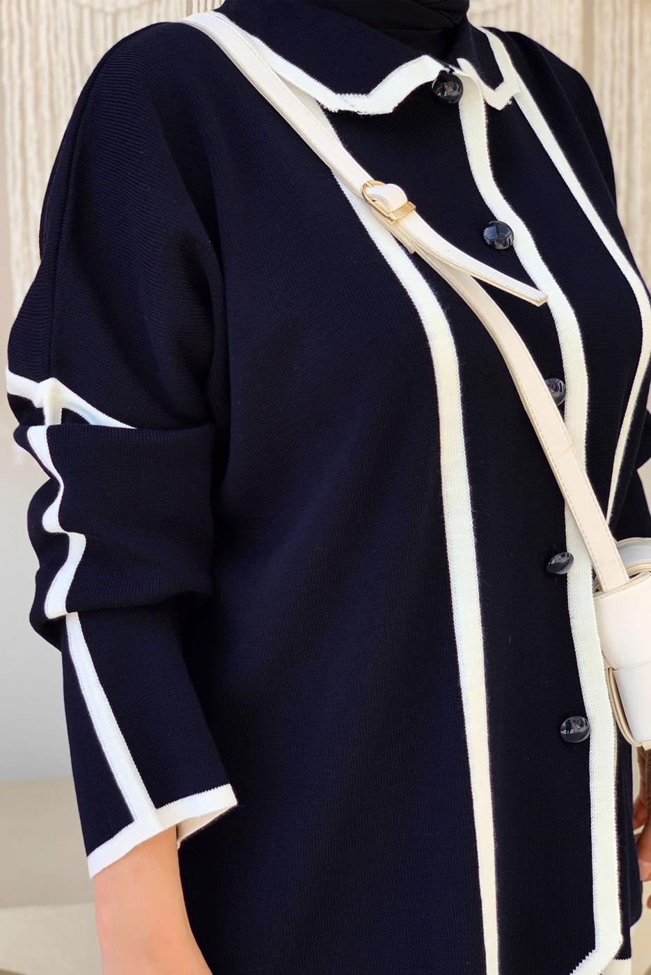 Tesettür giyim LACİVERT TRİKO PANTOLONLU TAKIM T 50332