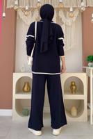 Tesettür giyim LACİVERT TRİKO PANTOLONLU TAKIM T 50332
