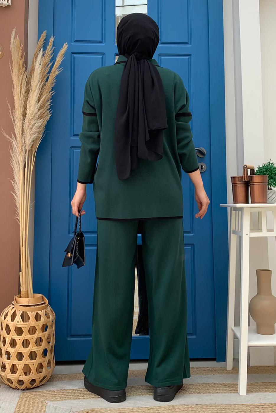 Tesettür giyim YEŞİL TRİKO PANTOLONLU TAKIM T 50332