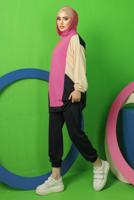 Tesettür giyim FUŞYA RENK BLOKLU KAPÜŞONLU PANTOLONLU TAKIM T 5043