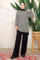 Tesettür giyim SİYAH ZİKZAK DESENLİ BOĞAZLI YAKA PANTOLONLU TAKIM T 5108