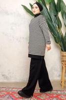 Tesettür giyim SİYAH ZİKZAK DESENLİ BOĞAZLI YAKA PANTOLONLU TAKIM T 5108