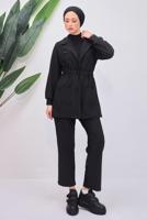 Tesettür giyim SİYAH ÇİZGİLİ PANTOLONLU TAKIM T 5153