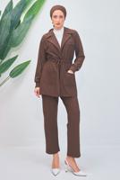 Tesettür giyim KAHVE ÇİZGİLİ PANTOLONLU TAKIM T 5153