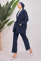 Tesettür giyim LACİVERT ÇİZGİLİ PANTOLONLU TAKIM T 5153
