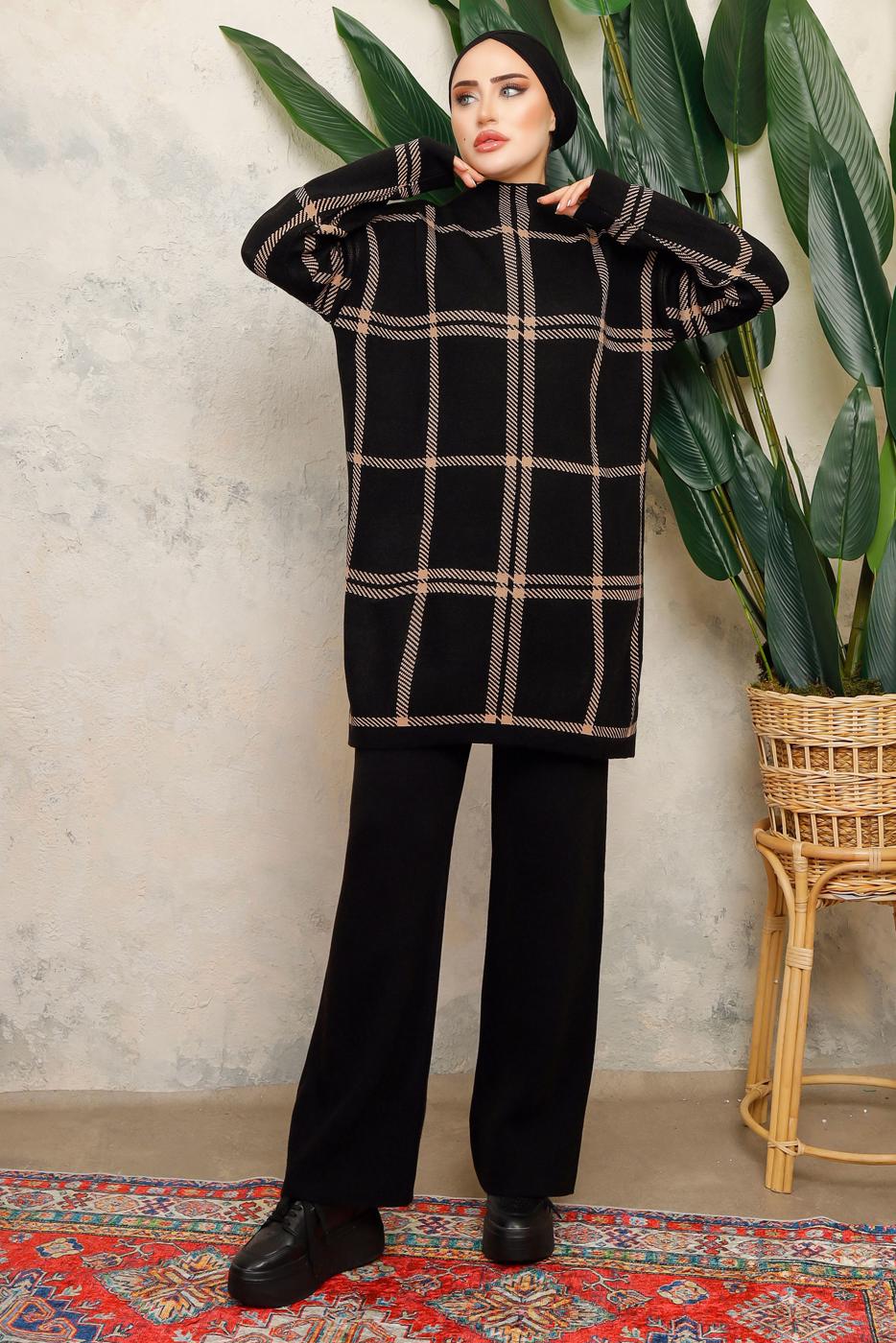 Tesettür giyim SİYAH PANTOLONLU TRİKO TAKIM T 5308