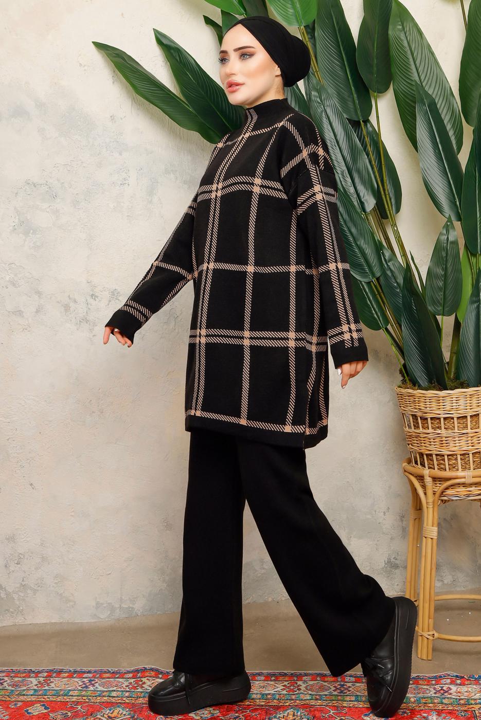 Tesettür giyim SİYAH PANTOLONLU TRİKO TAKIM T 5308