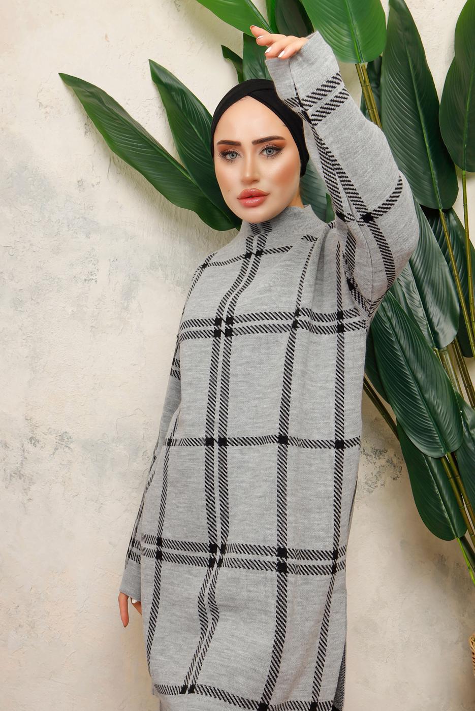 Tesettür giyim GRİ PANTOLONLU TRİKO TAKIM T 5308