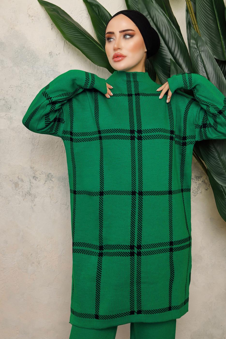 Tesettür giyim YEŞİL PANTOLONLU TRİKO TAKIM T 5308