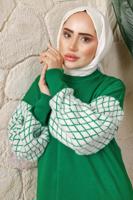 Tesettür giyim YEŞİL KOLU DESENLİ PANTOLONLU TRİKO TAKIM T 5408