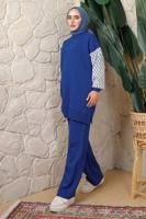 Hijab clothing NAVY BLUE PATTERNED SLEEVE KNITWEAR PANTS SUIT T 5408