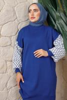 Hijab clothing NAVY BLUE PATTERNED SLEEVE KNITWEAR PANTS SUIT T 5408