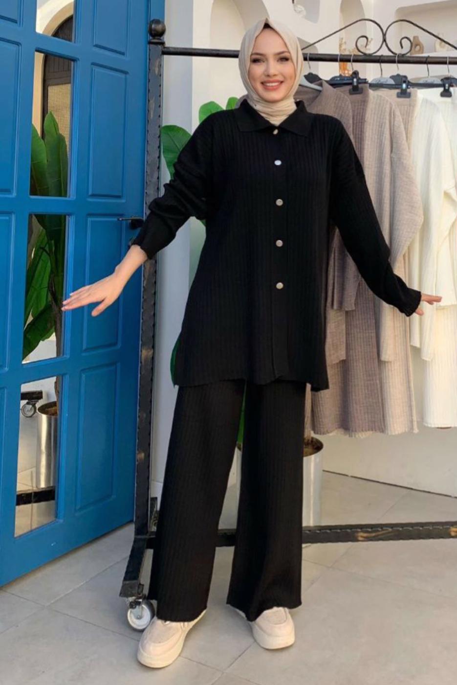 Tesettür giyim SİYAH PANTOLONLU TRİKO TAKIM T 54222