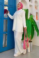 Tesettür giyim EKRU PANTOLONLU TRİKO TAKIM T 54222